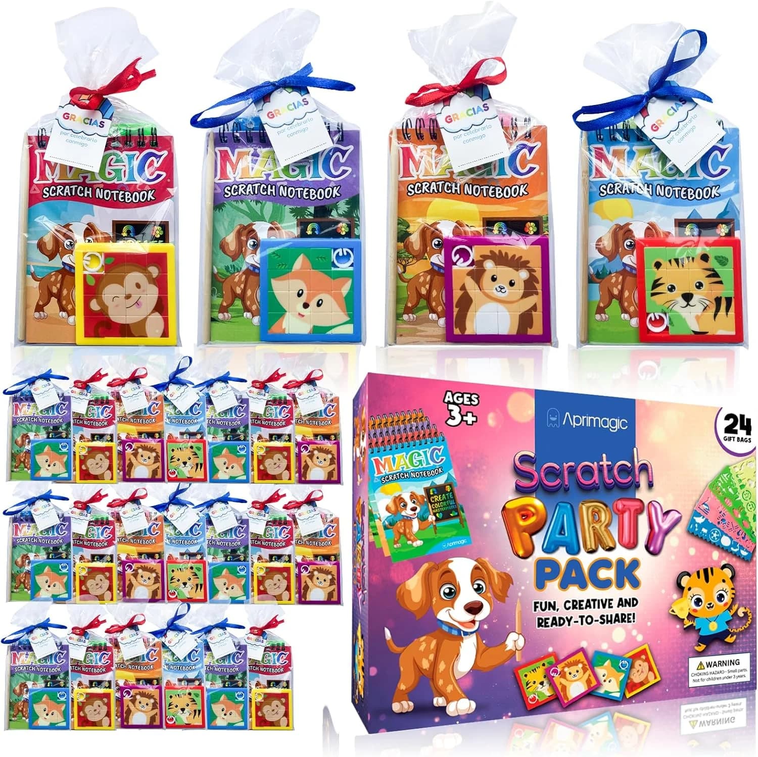Aprimagic Pack 24 Libretas Scratch y Puzzles — Detalles Cumpleaños