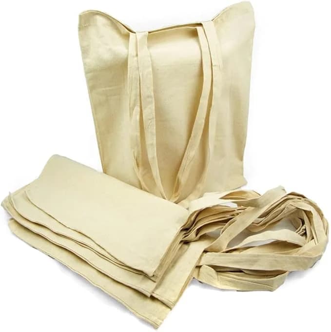 Pack de 10 Bolsas de Algodón Natural 41×37cm — Con Asas Largas