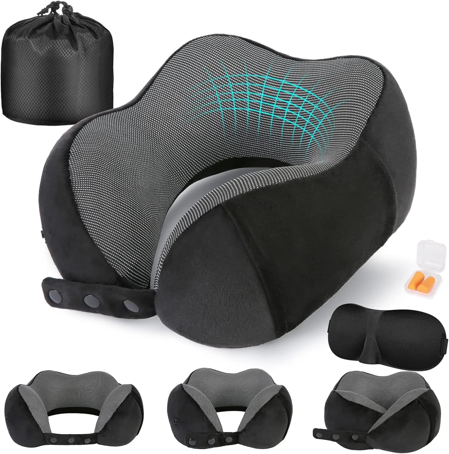 Cirorld Almohada de Viaje Cervical — Viscoelástica con Máscara y Tapones
