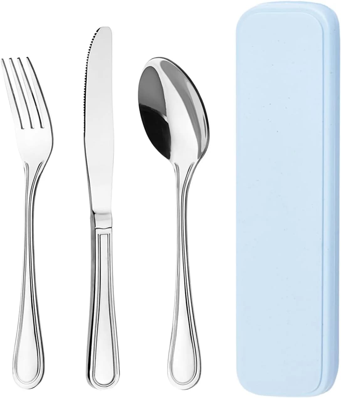 Set de Cubiertos Reutilizables de Camping — Acero Inoxidable con Funda