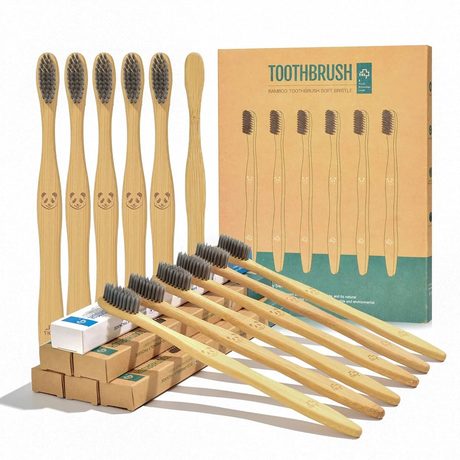 Y-kelin Cepillo de Dientes de Bambú y Carbón — Pack 12 Unidades