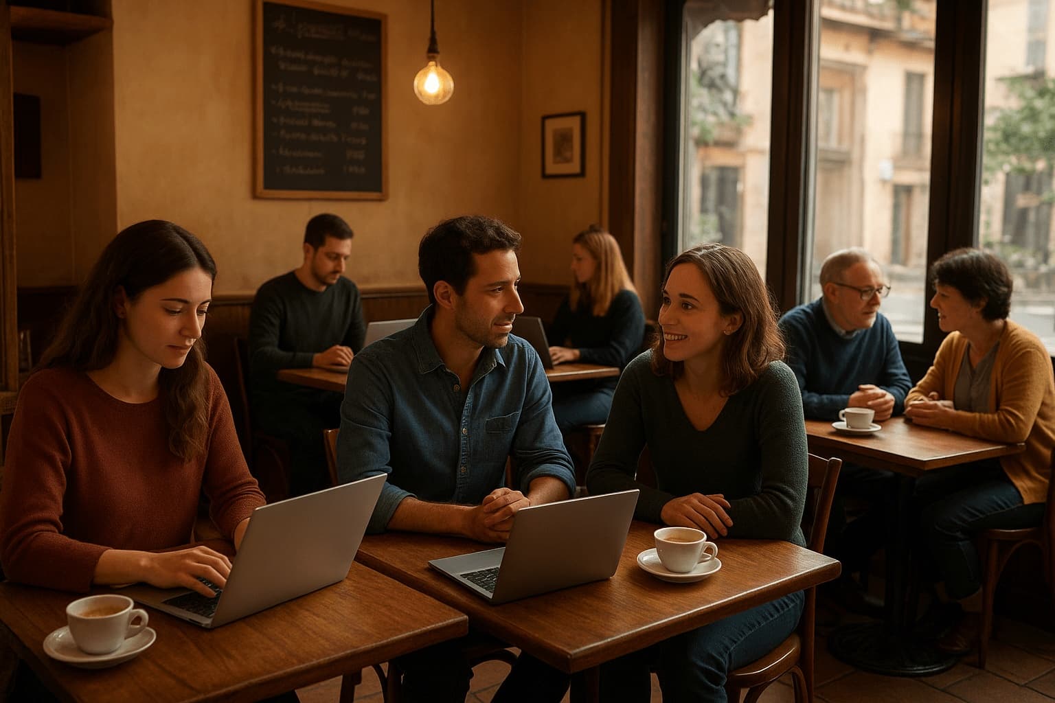 Cafetería con residentes locales