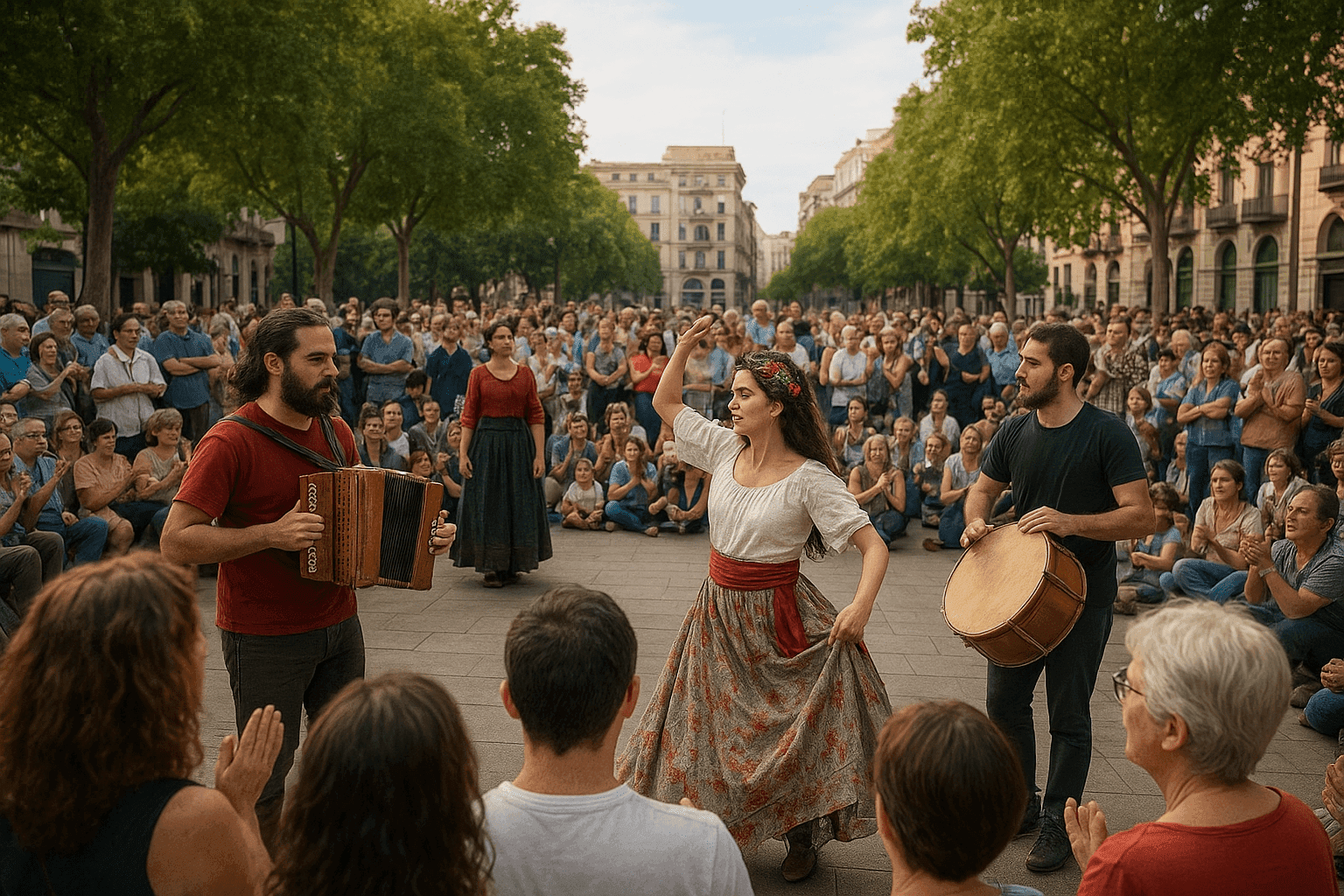 Gente participando en un evento cultural al aire libre
