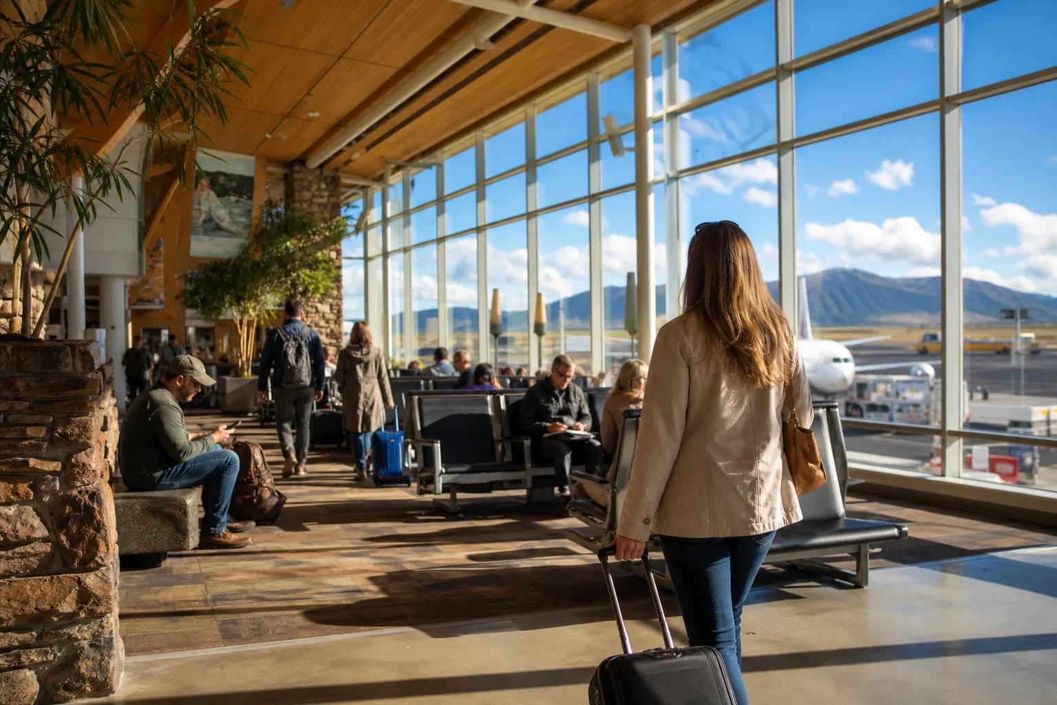 Terminal aeropuerto alternativo low-cost viajero equipaje