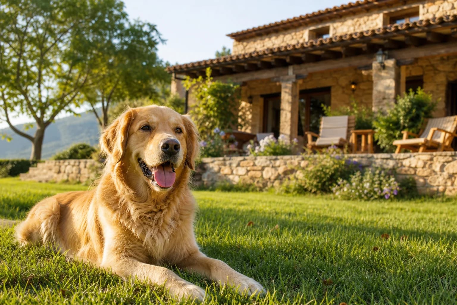 Perro en jardín alojamiento pet-friendly casa rural España