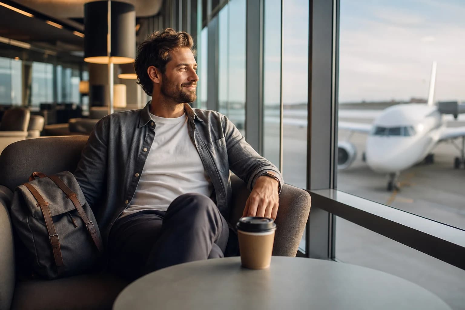 Viajero escala vuelo aeropuerto conexión espera terminal