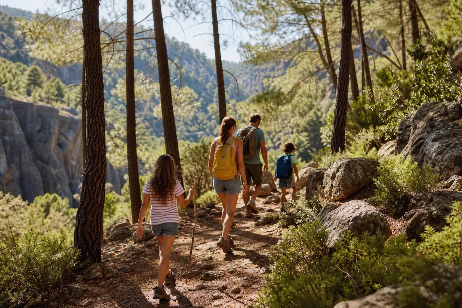 Niños y adultos en actividad al aire libre en parque natural