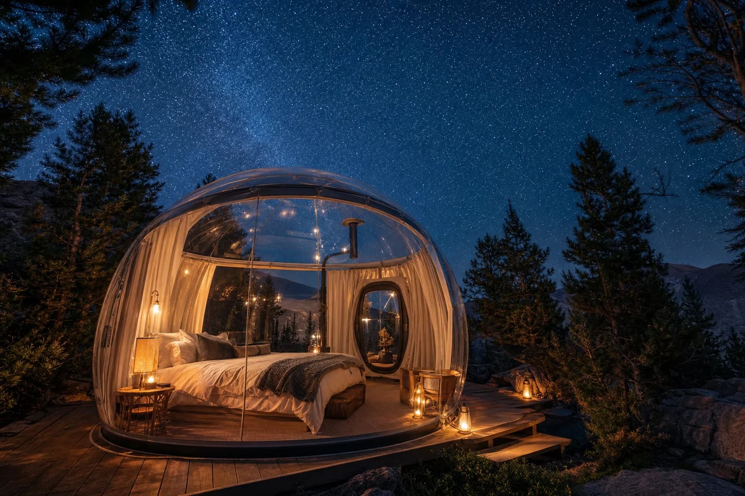 Glamping burbuja transparente naturaleza España