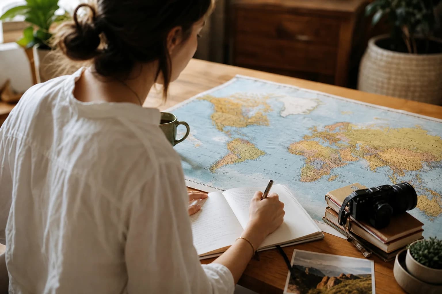 Mapa destino viaje planificación viajero mesa apuntes
