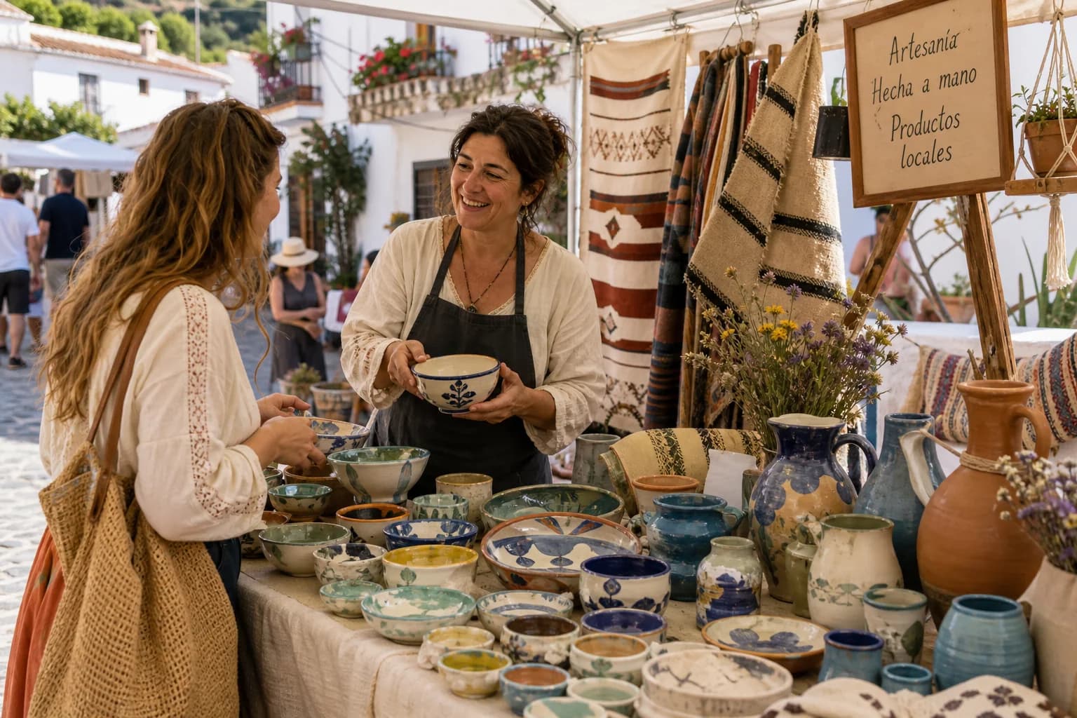 Mercadillo artesanal pueblo rural España domingo