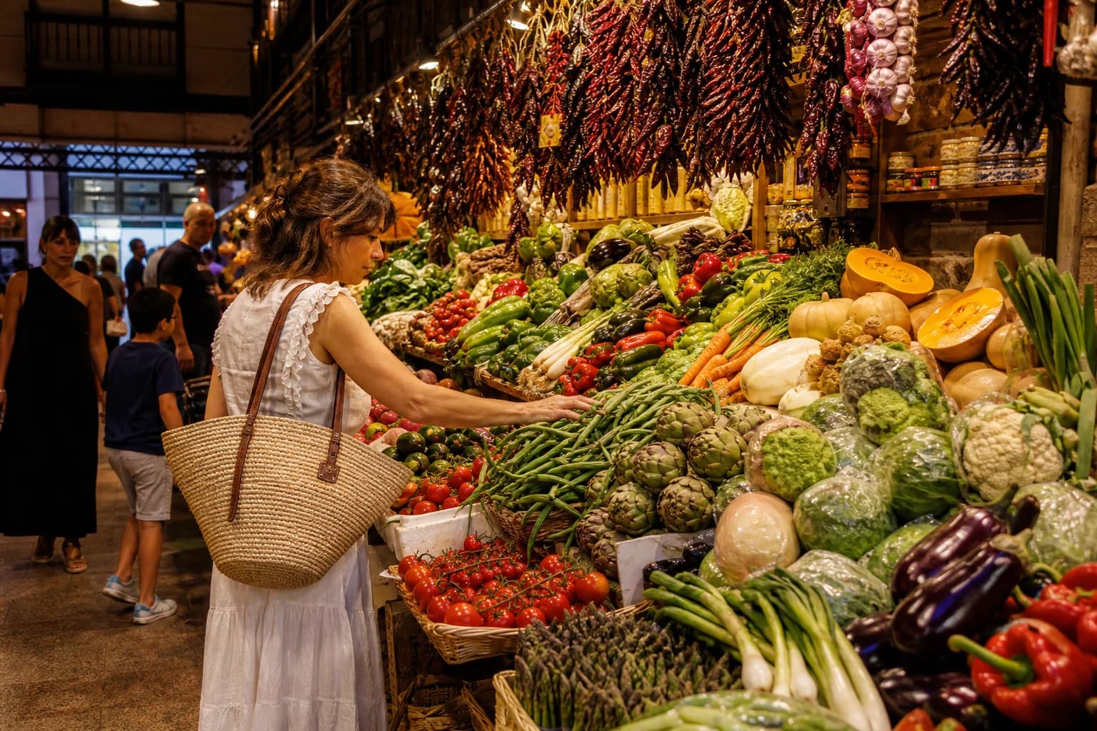 Mercado de abastos frutas verduras frescas España