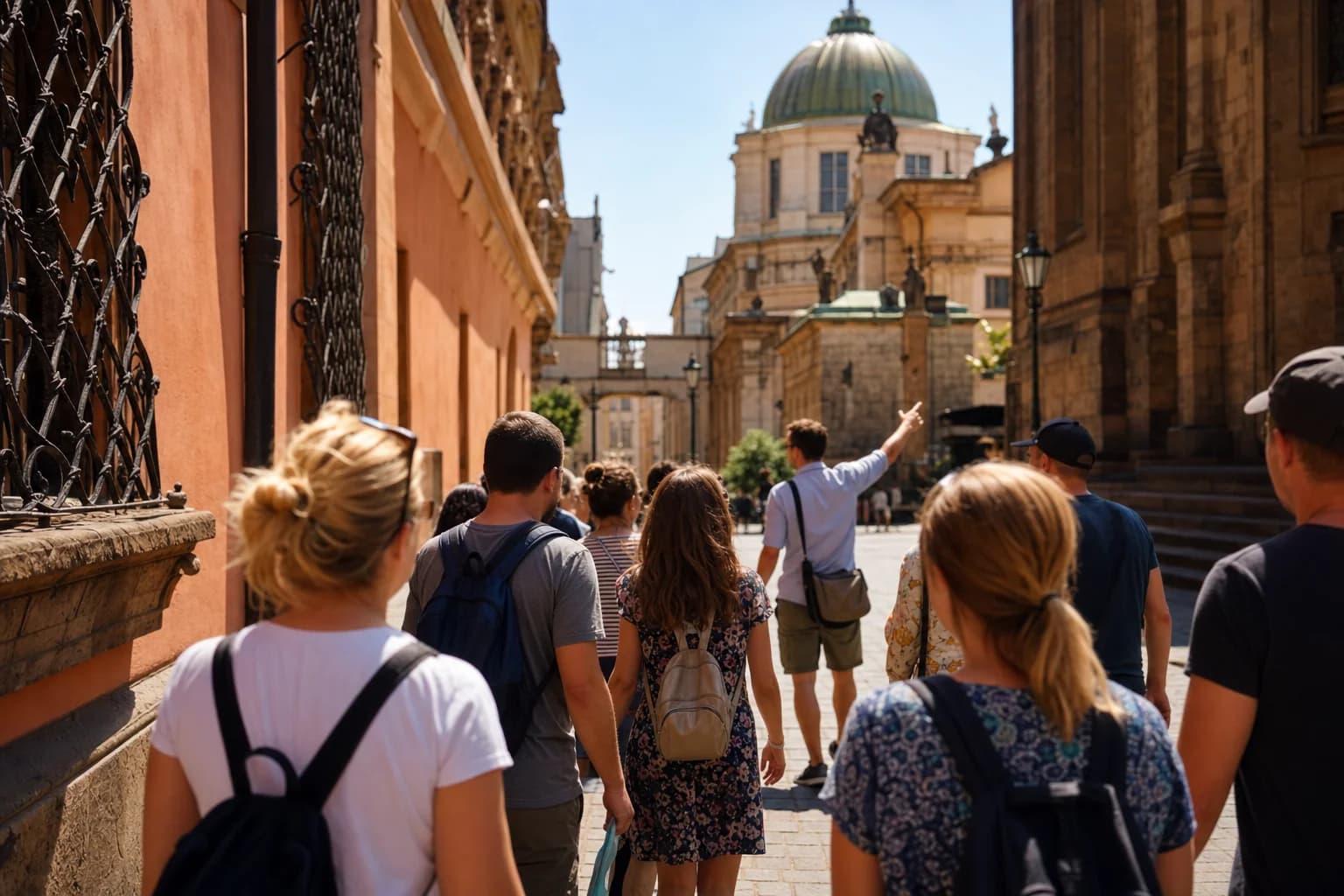 Grupo en free walking tour por casco histórico
