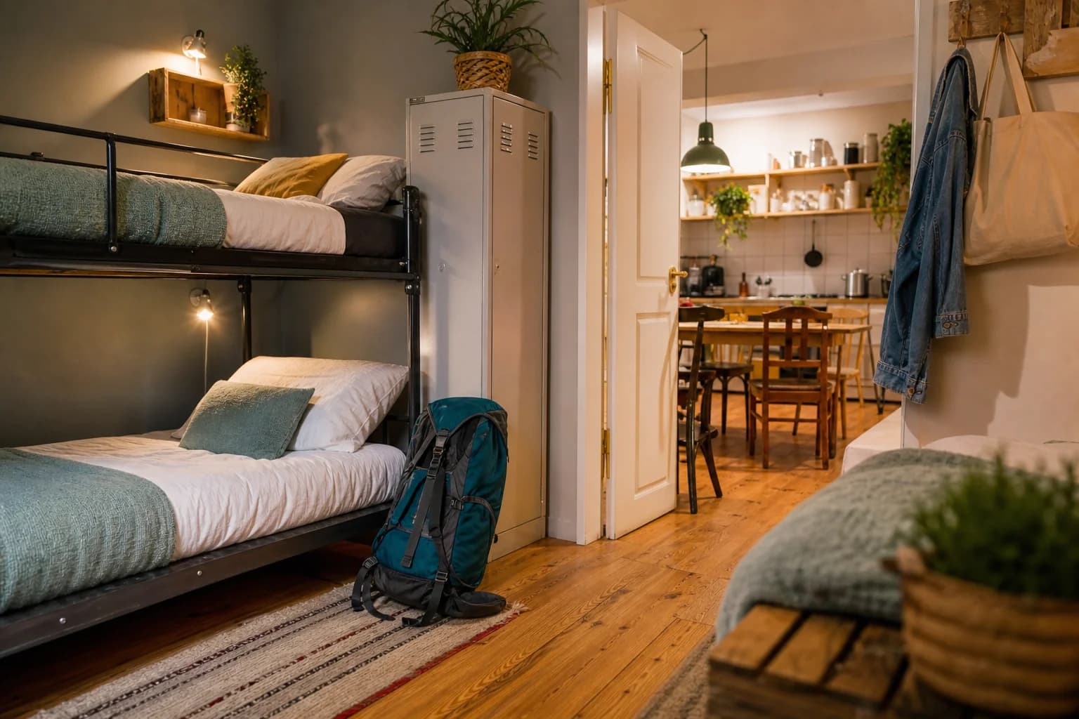 Habitación de hostel acogedora y económica con cocina compartida