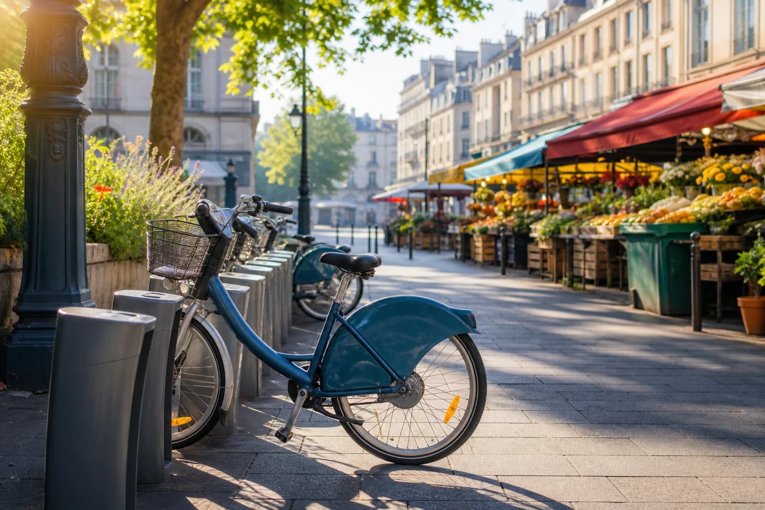Viajero en bicicleta por ciudad europea