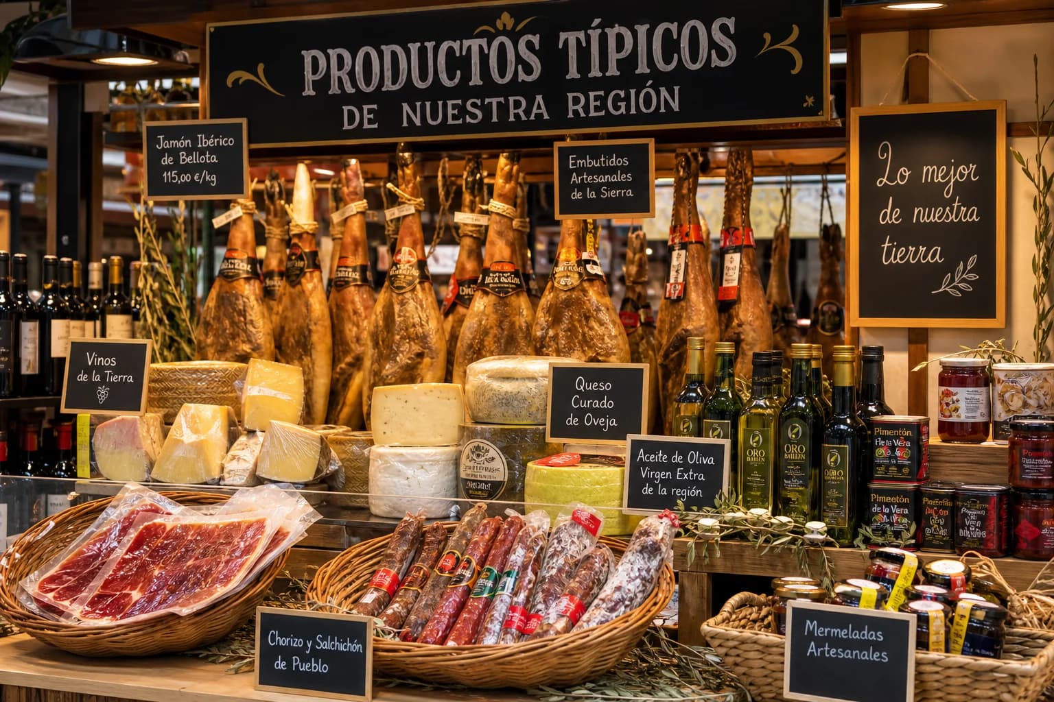 Productos típicos regionales mercado España quesos embutidos