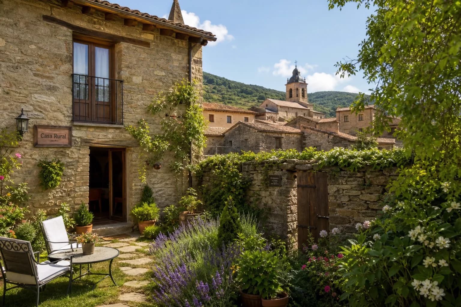 Casa rural española con jardín y terraza en entorno natural