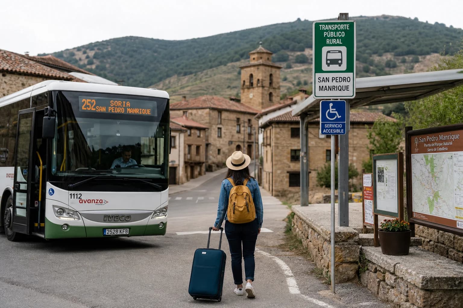Tren de cercanías llegando a estación de pueblo histórico español