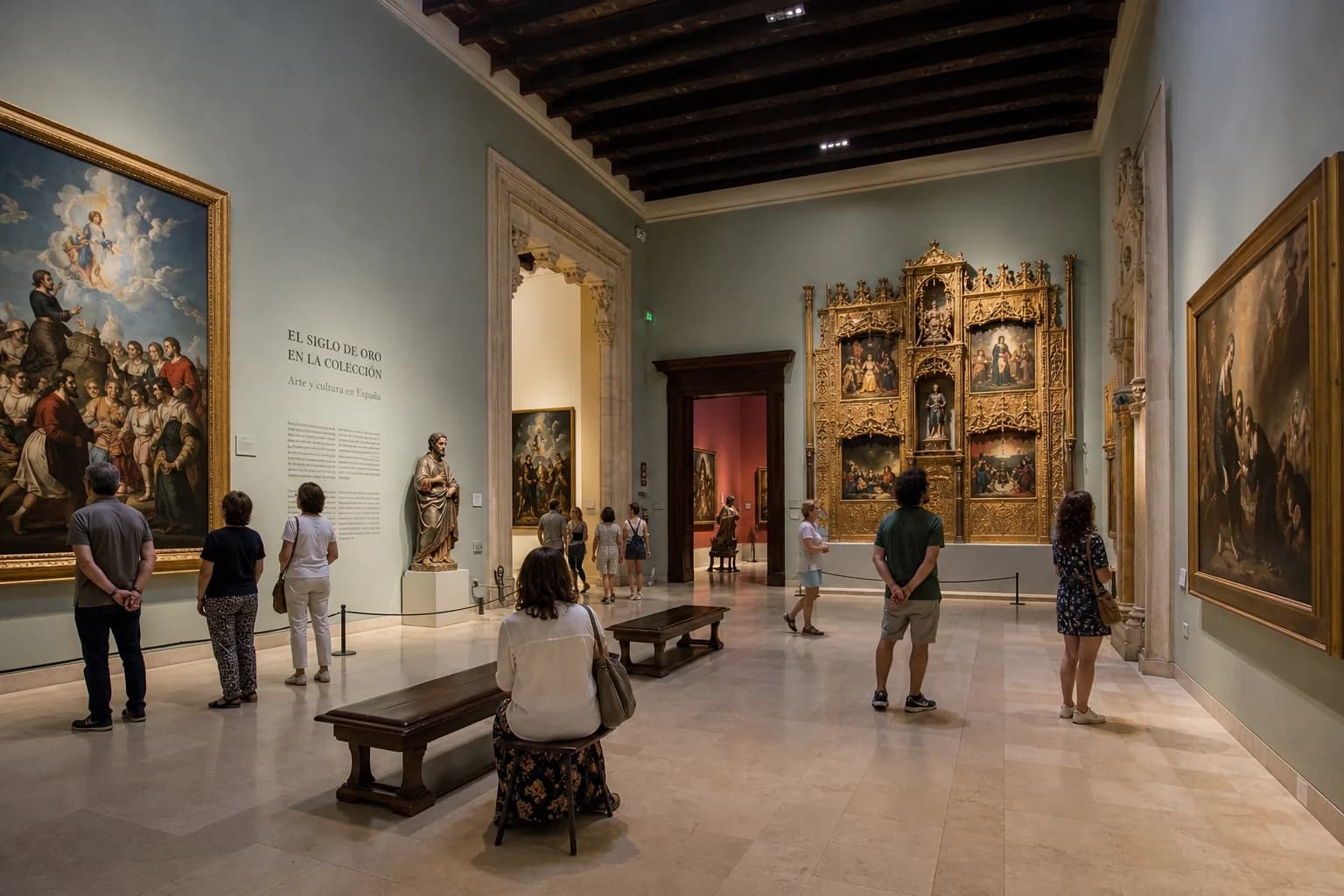 Sala museo con obras de arte visitantes España