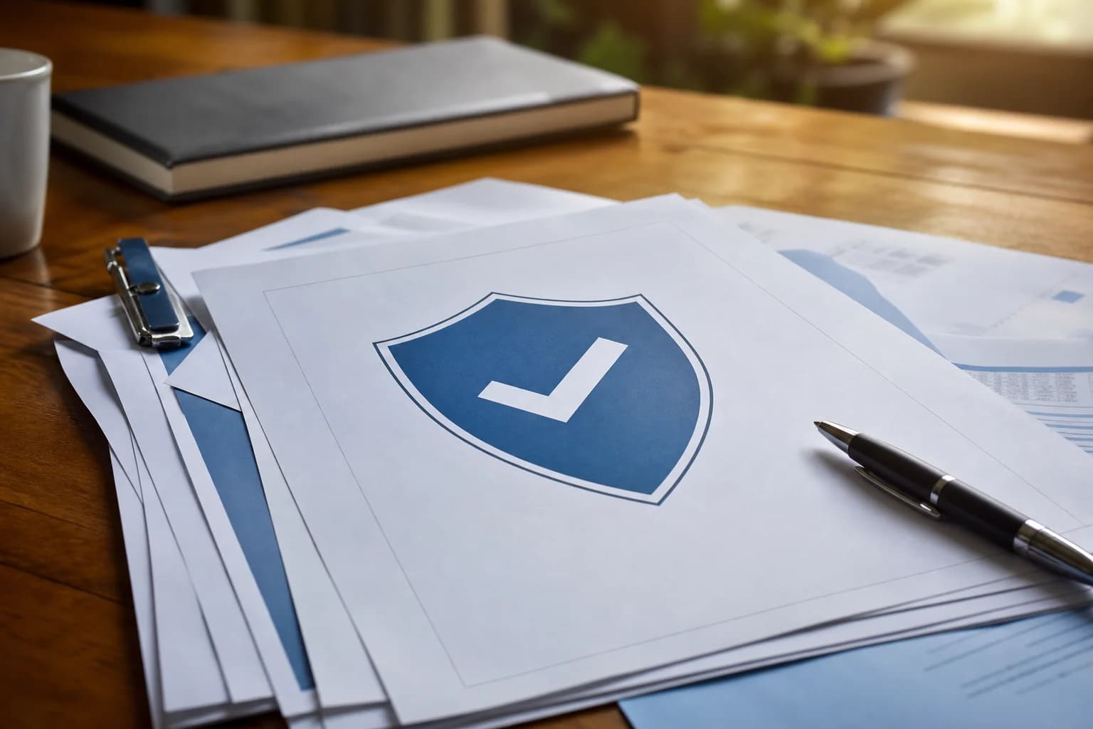 Documentos póliza seguro viaje papel escritorio