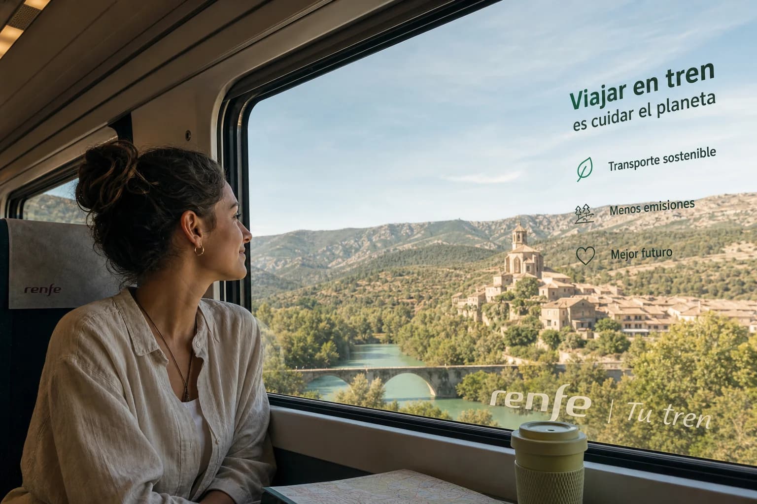 Tren de alta velocidad en paisaje verde de campo español