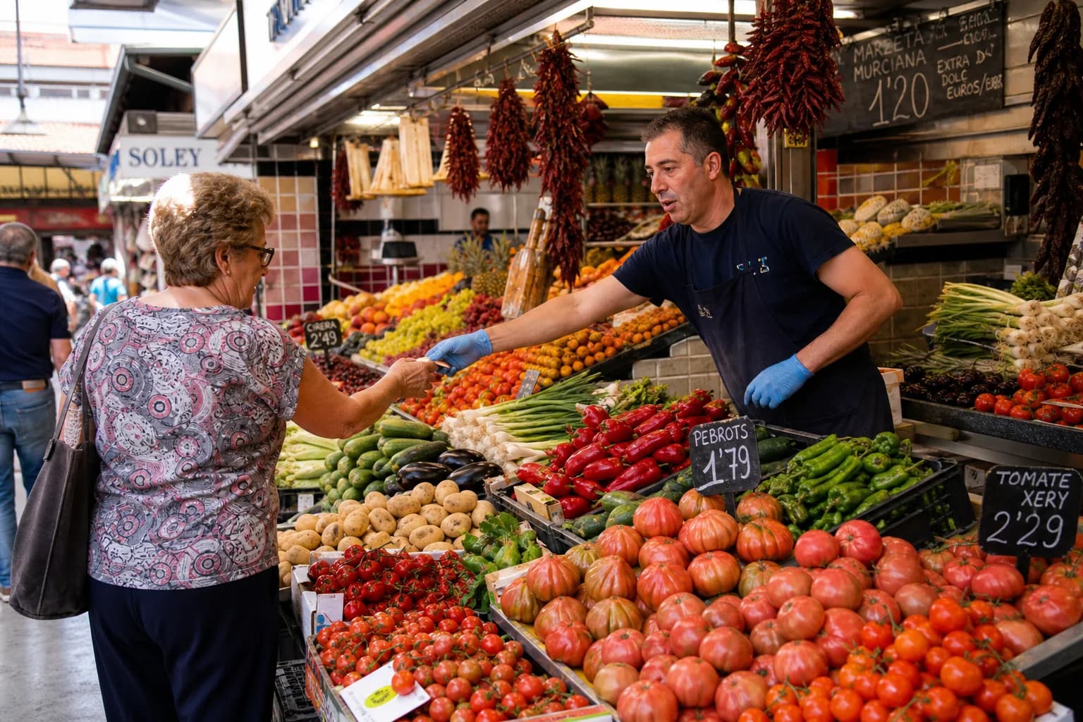 Mercado local de temporada con productos frescos de otoño