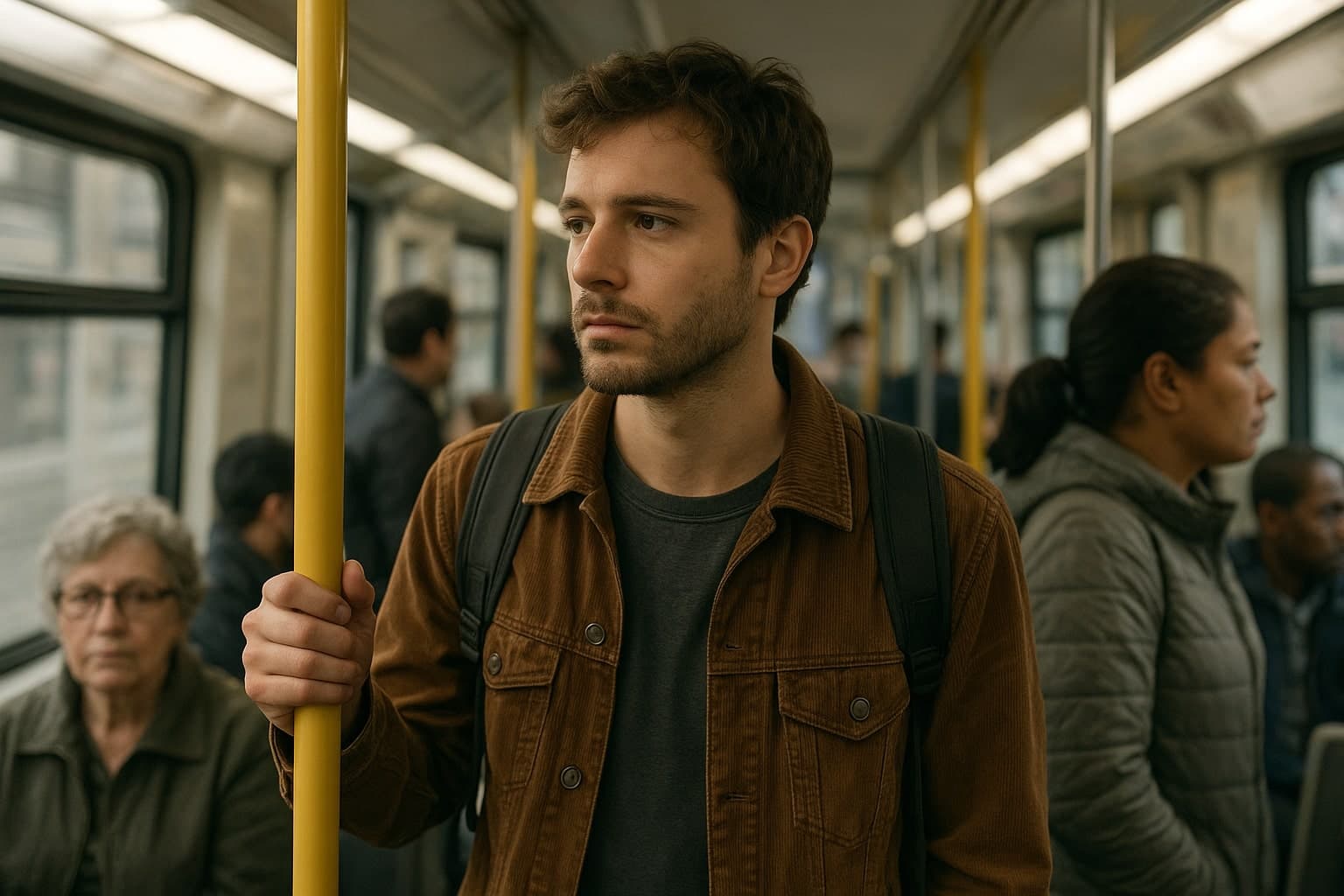 Joven en transporte público