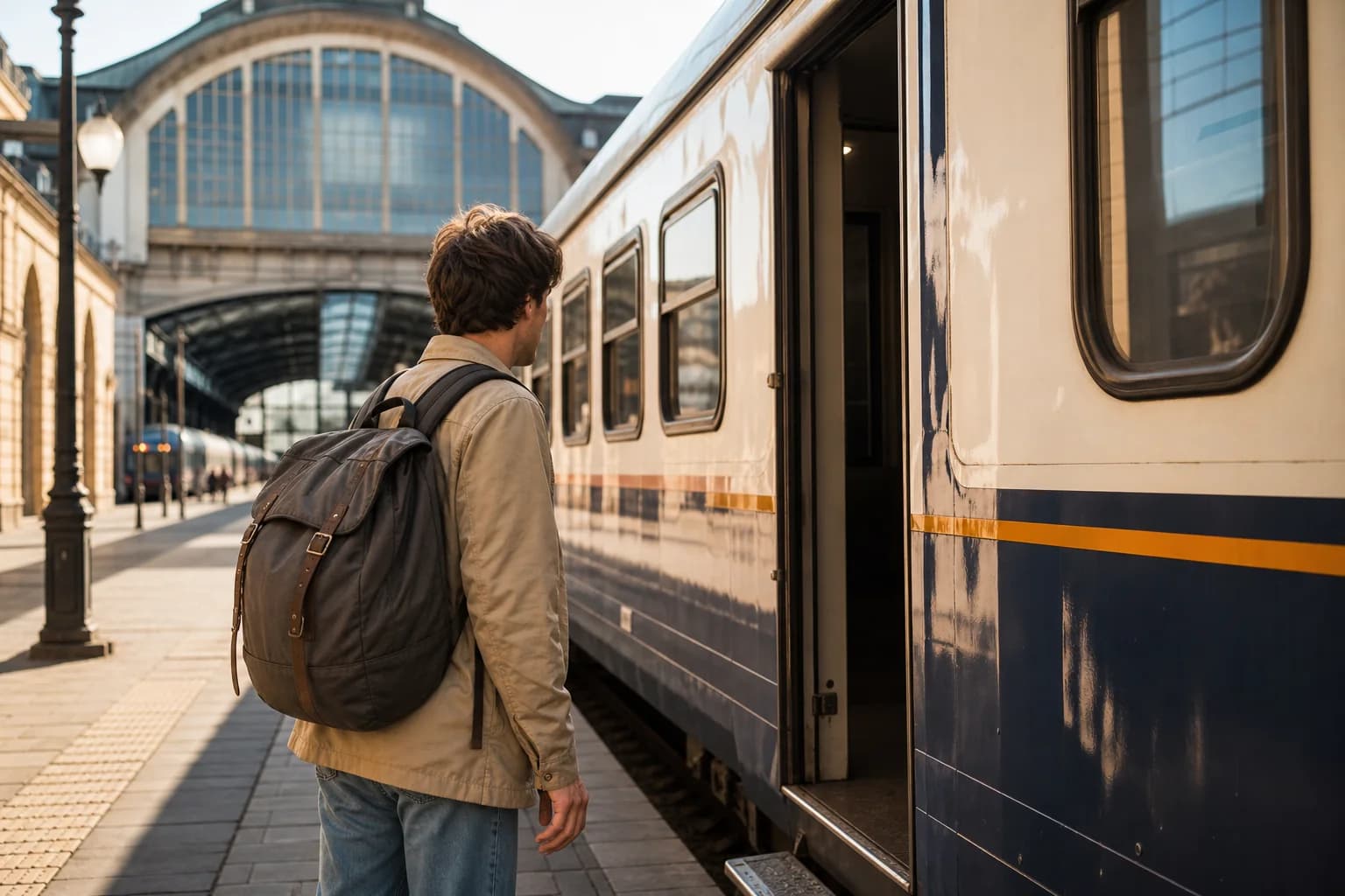 Tren Interrail estación Europa viajeros jóvenes