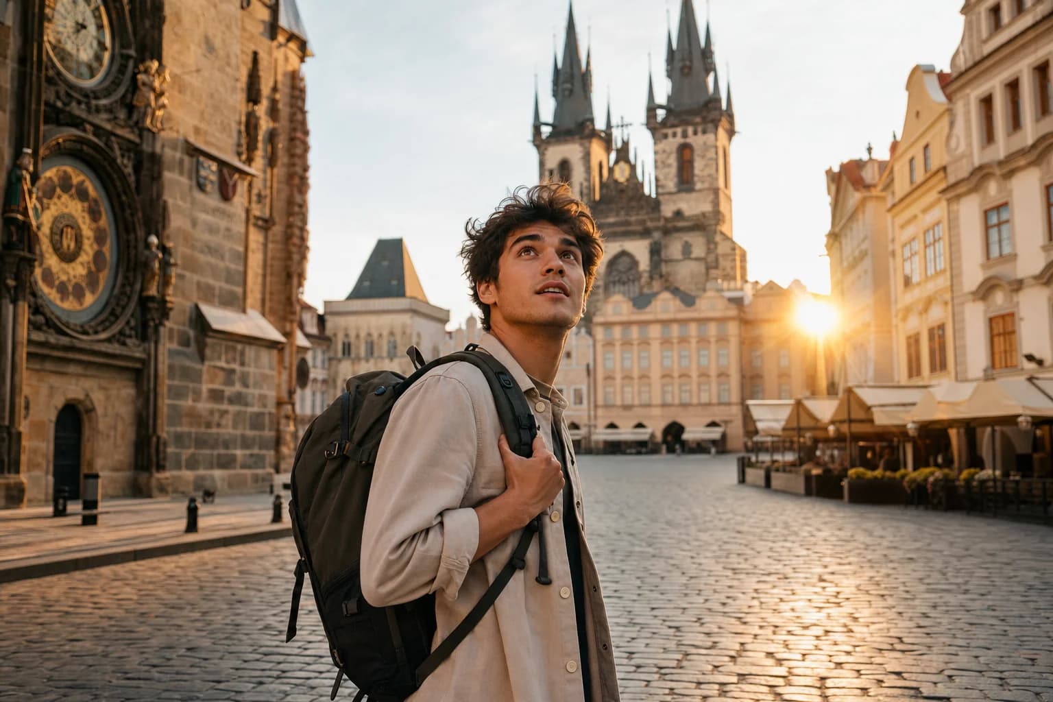 Viajero explorando ciudad histórica europea primer viaje
