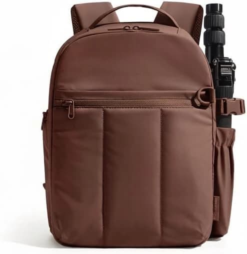 Bagsmart Mochila para cámara, DSLR SLR, bolsa para cámara fotográfica, compatible con portátiles de 13,3", mochila fotográfica resistente al agua, Café marrón, 35 x 25,5 x 14 cm