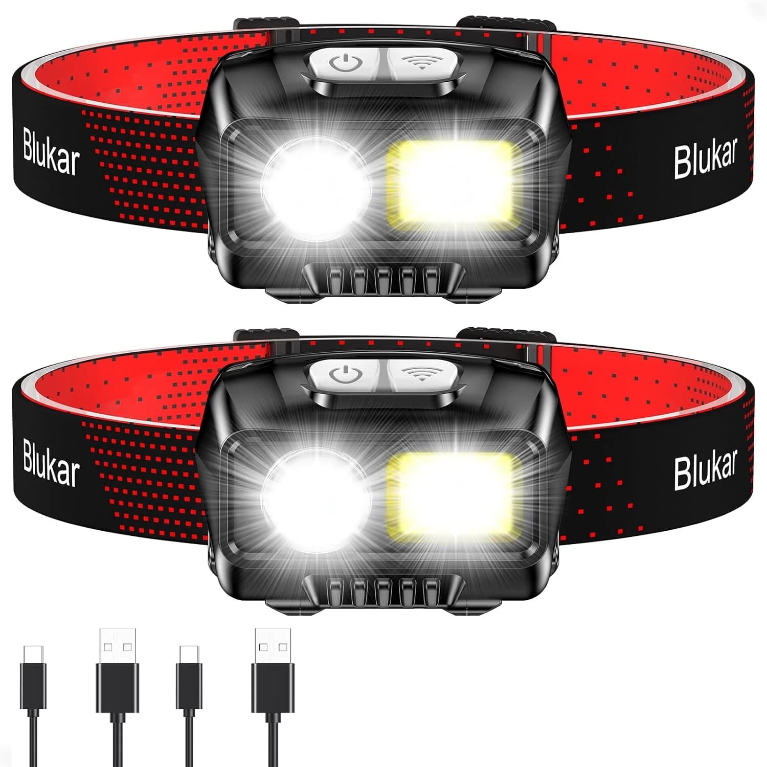 Blukar Linterna Frontal LED Recargable, [2 Pack] 2000L Linterna Cabeza