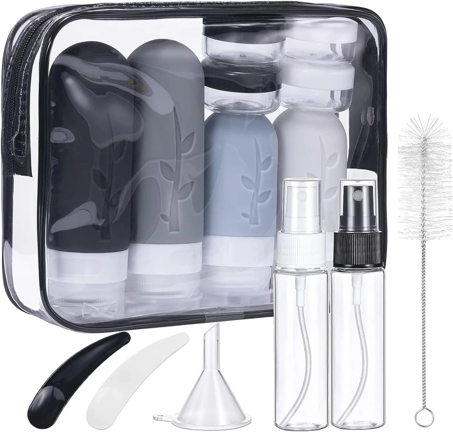 Botellas de Viaje Silicona 16 Pack, Juego de Botes Viaje Rellenables, Kit Viaje Avión para Gel, Champús, Lociones y Líquido (negro)