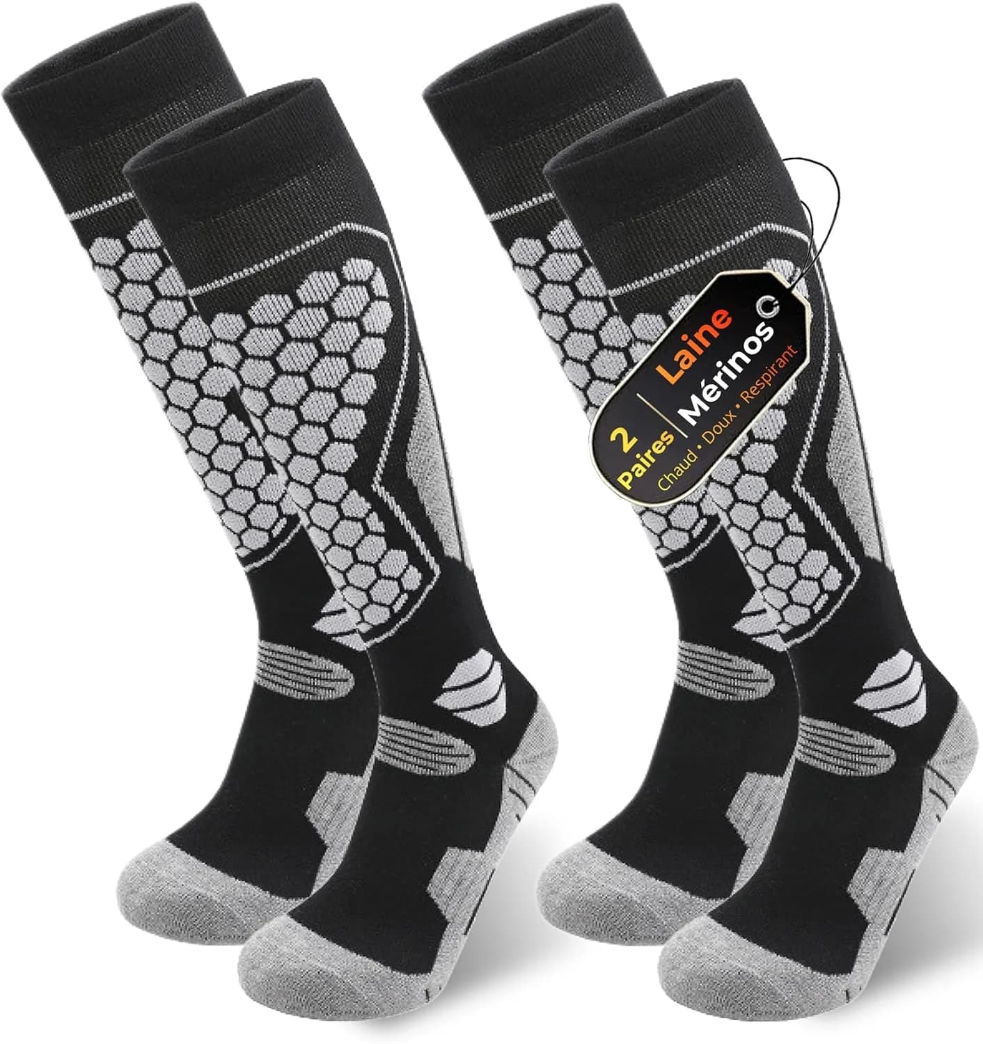 Calcetines de Esquí Lana Merino, 2 Pares, Altas