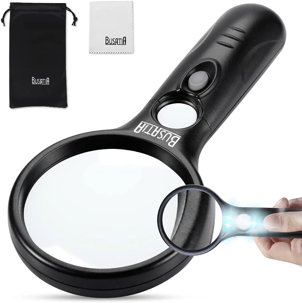 BUSATIA Lupa con Luz LED — 3 Aumentos 45x para Joyería y Arte