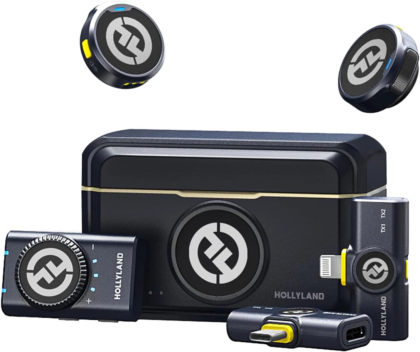 Hollyland Lark M2 Combo Micrófono Inalámbrico (2TX+3RX) para Cámara, iPhone, Android, PC, 300m, 48kHz/24 bit, Hi-Fi Audio, ENC Anti-rumore, 40 Horas, Microfono de Solapa per Livestream, Vlog - Negro