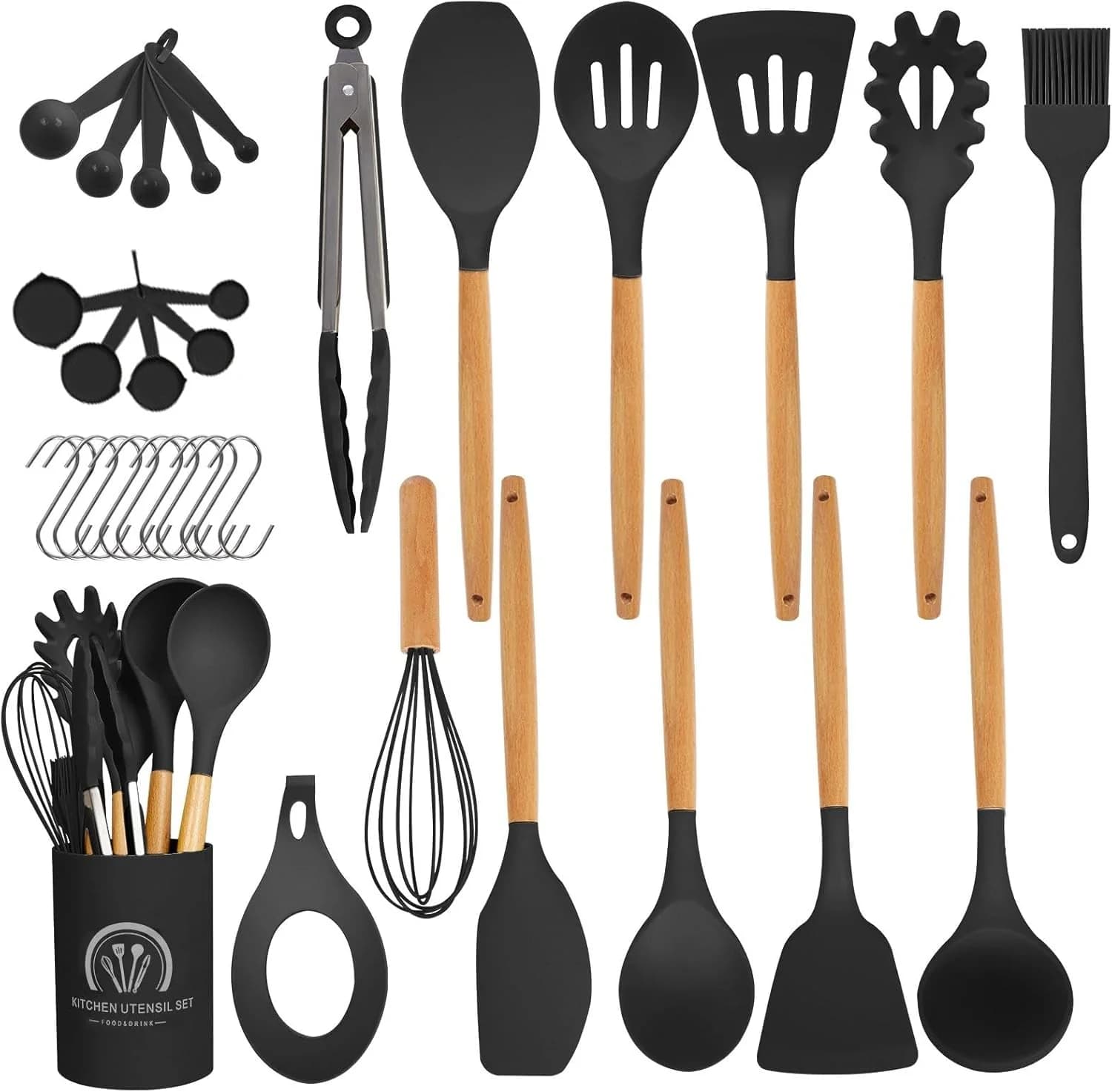 Juego de Utensilios de Cocina de Silicona 33 Piezas con Soporte