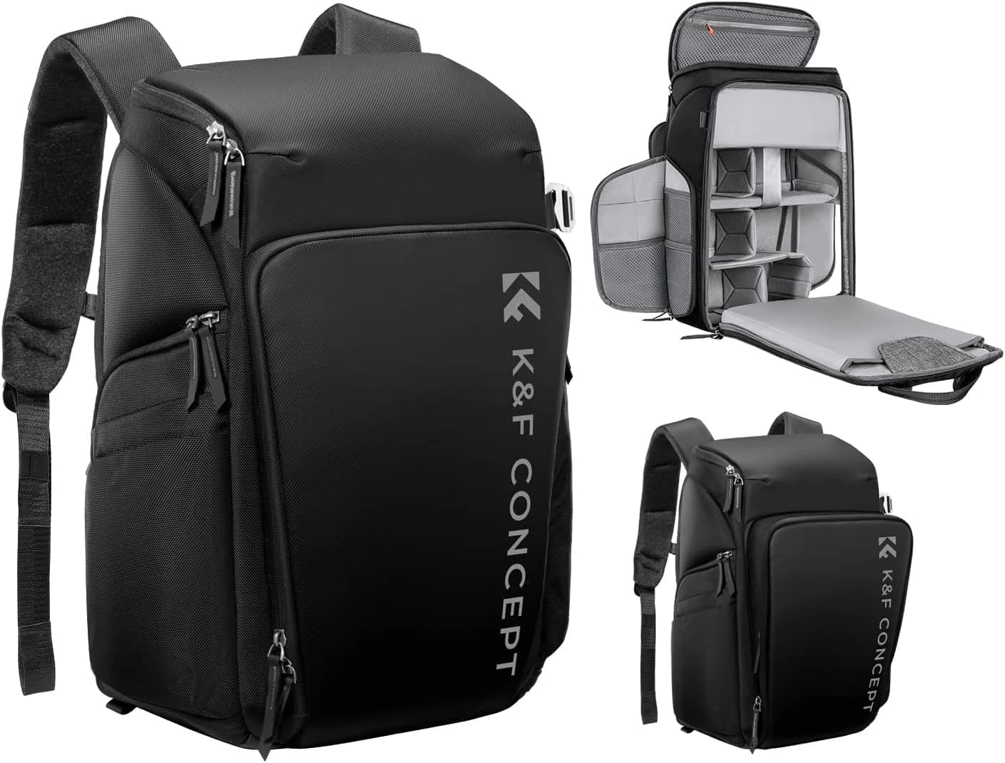 K&F CONCEPT Mochila Cámara Profesional, Bolsa Fotógrafos Cámara Impermeable de Gran Capacidad para Camera Reflex Digital DSLR, Adecuado para viajes al aire libre senderismo fotografía Negro