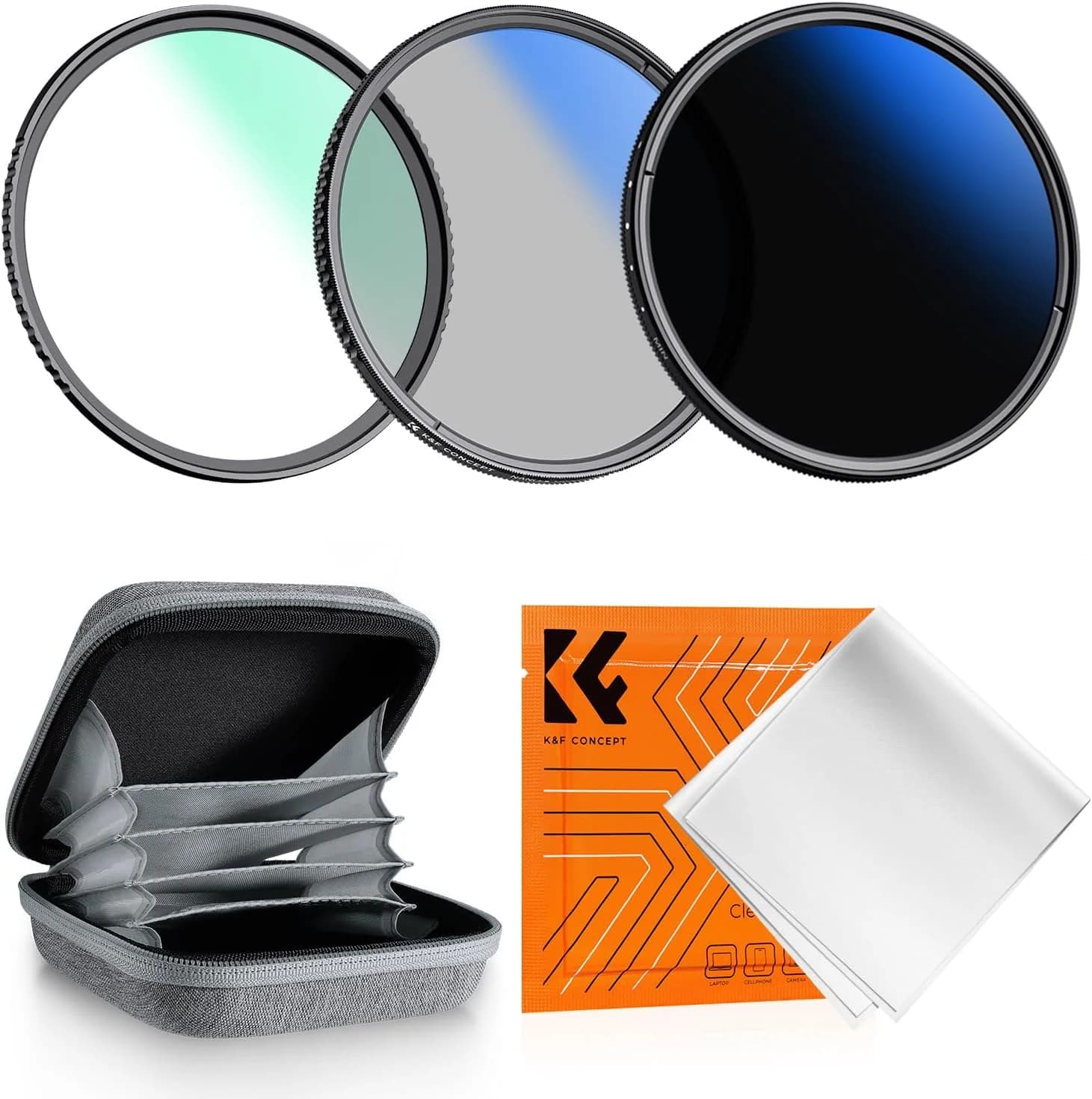 K&F CONCEPT Nano-Klear 55mm Kit de Filtro UV+CPL+ND2-400