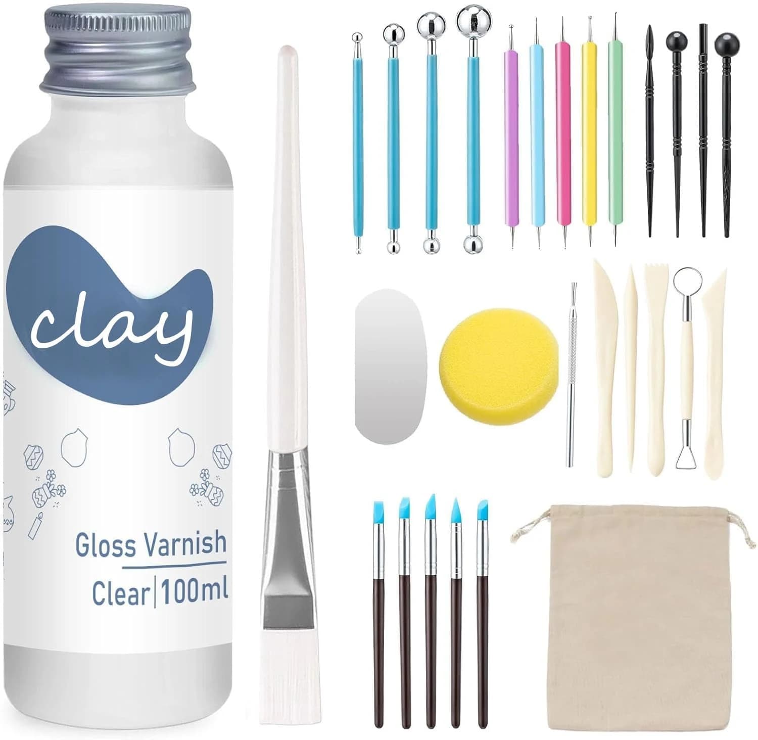 Kit de 29 Herramientas Arcilla con Barniz Arcilla(brillante)