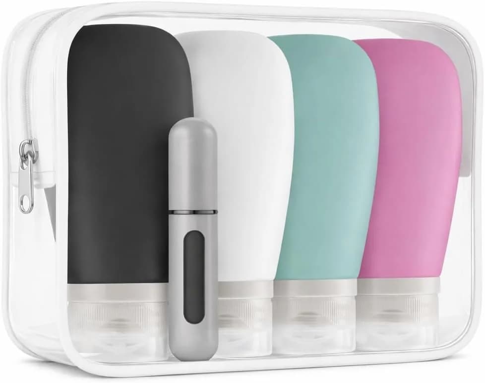 Kit Viaje Avión Neceser Transparente — Botes 90ml y Frasco Perfume