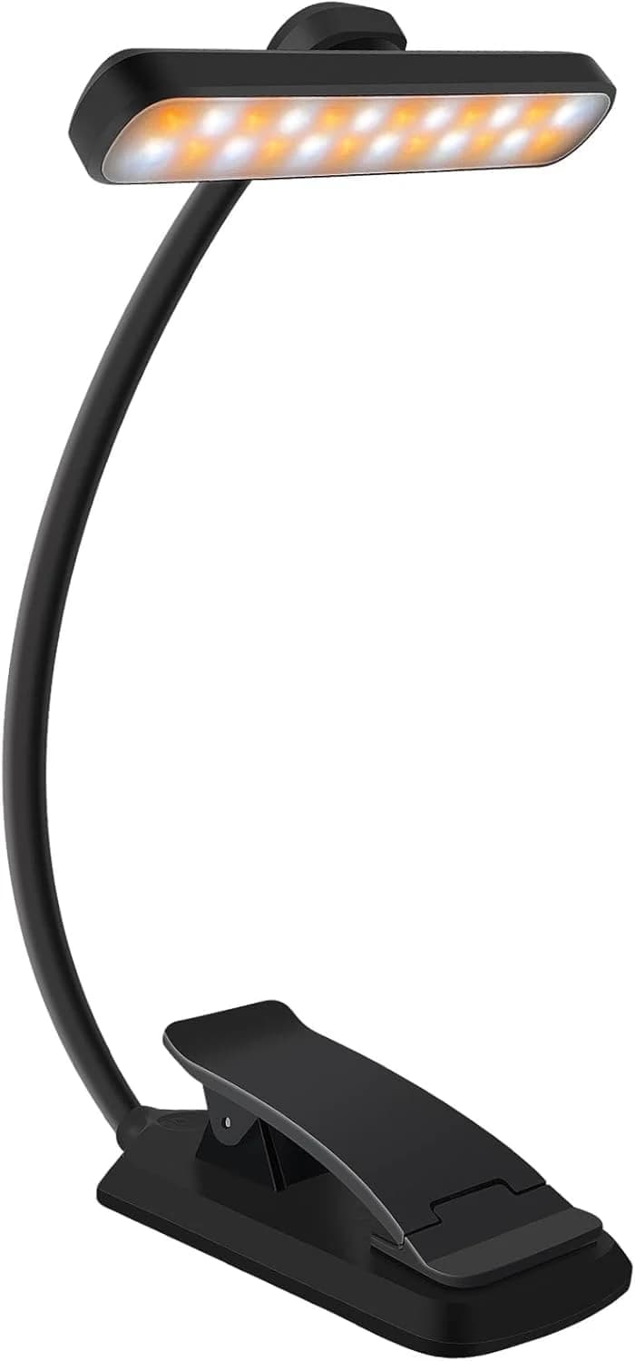 Luz lectura de libro con pinza de 24 leds, cuello flexible ajustable 360º, batería larga duración recargable USB, Lámpara portátil noche cama escritorio (24 leds 1 unidad)
