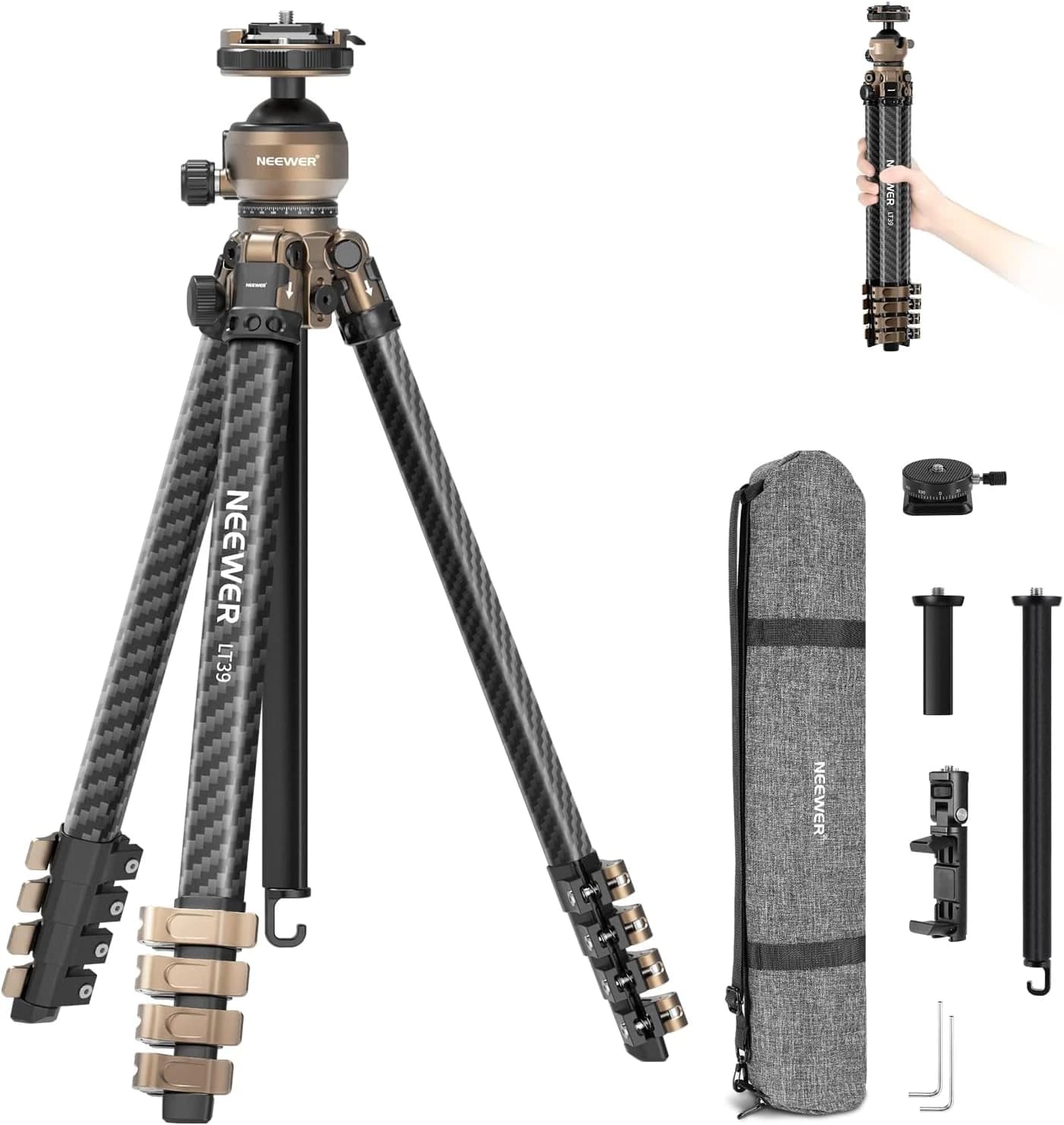NEEWER LITETRIP LT39 Fibra de Carbono Trípode de Viaje, Pan Tilt Rótula