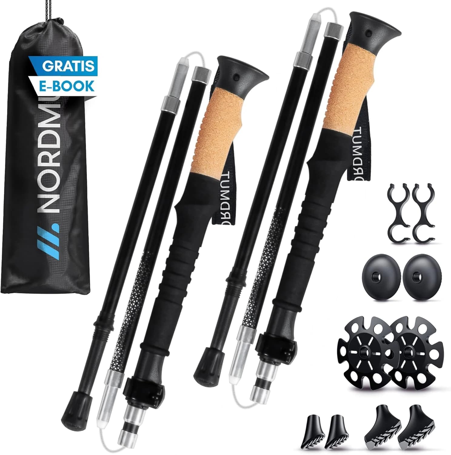 NORDMUT® Bastones de Senderismo Plegables en Aluminio o Carbono Ultraligeros – Desde 1,50 m o 1,65 m – con Empuñaduras Ergonómicas – Trekking Robustos y Compactos