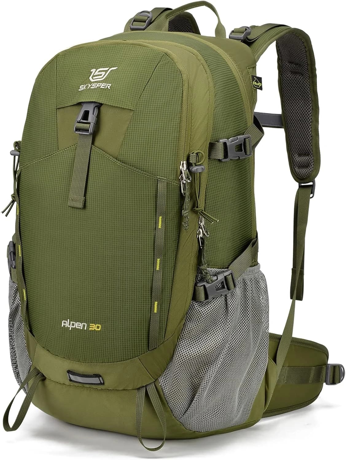 SKYSPER Mochila de Senderismo 30L Mochila de Trekking Impermeable con Ventilación Trasera y Espalda de Malla excursiones de un día con Cinturón de Cadera para Mochila al Aire Libre