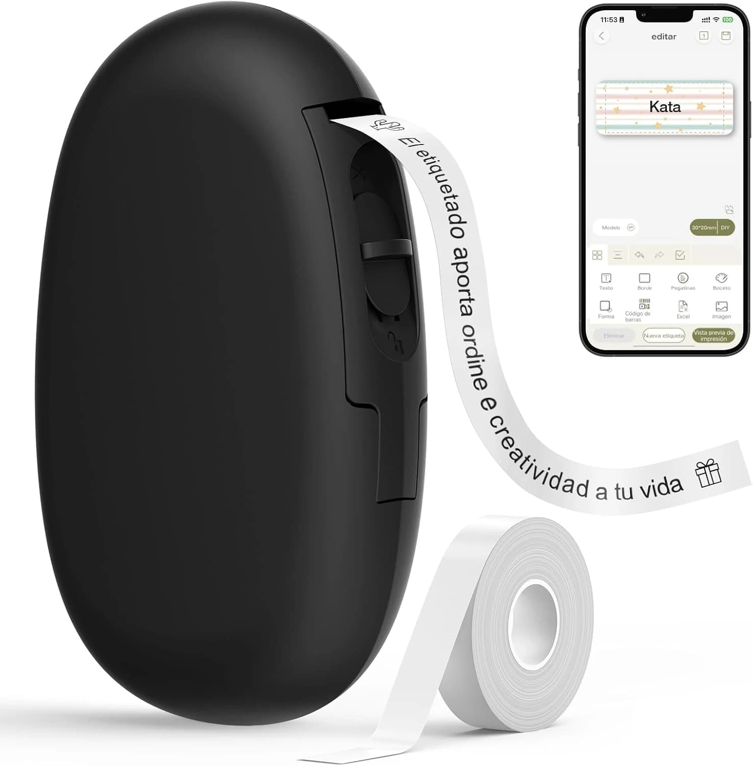 SUPVAN E10 Etiquetadora Bluetooth con Etiquetas Adhesivas Continuas, Negro