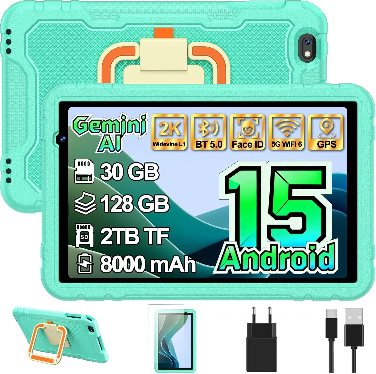 Tablet Niños 10 Pulgadas Android 15 con Gemini AI — 30GB + 128GB