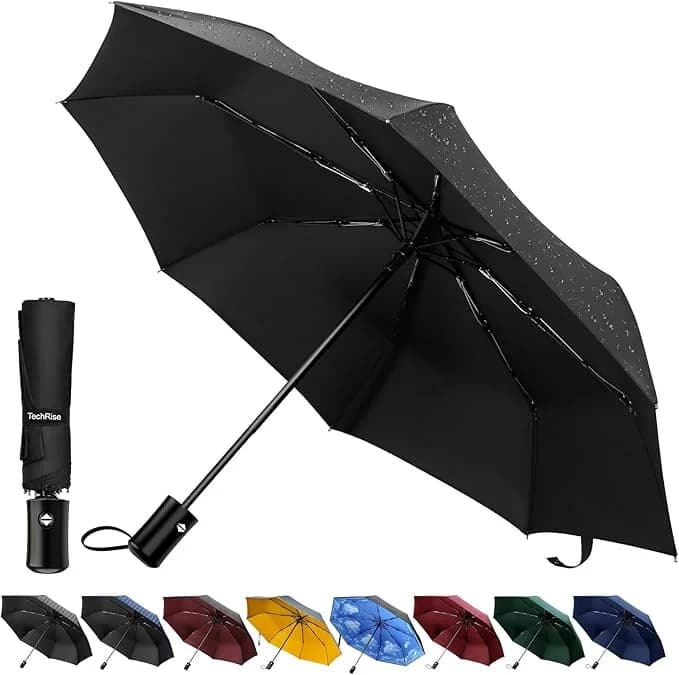 TechRise Paraguas Plegable Automático — Resistente al Viento 8 Varillas