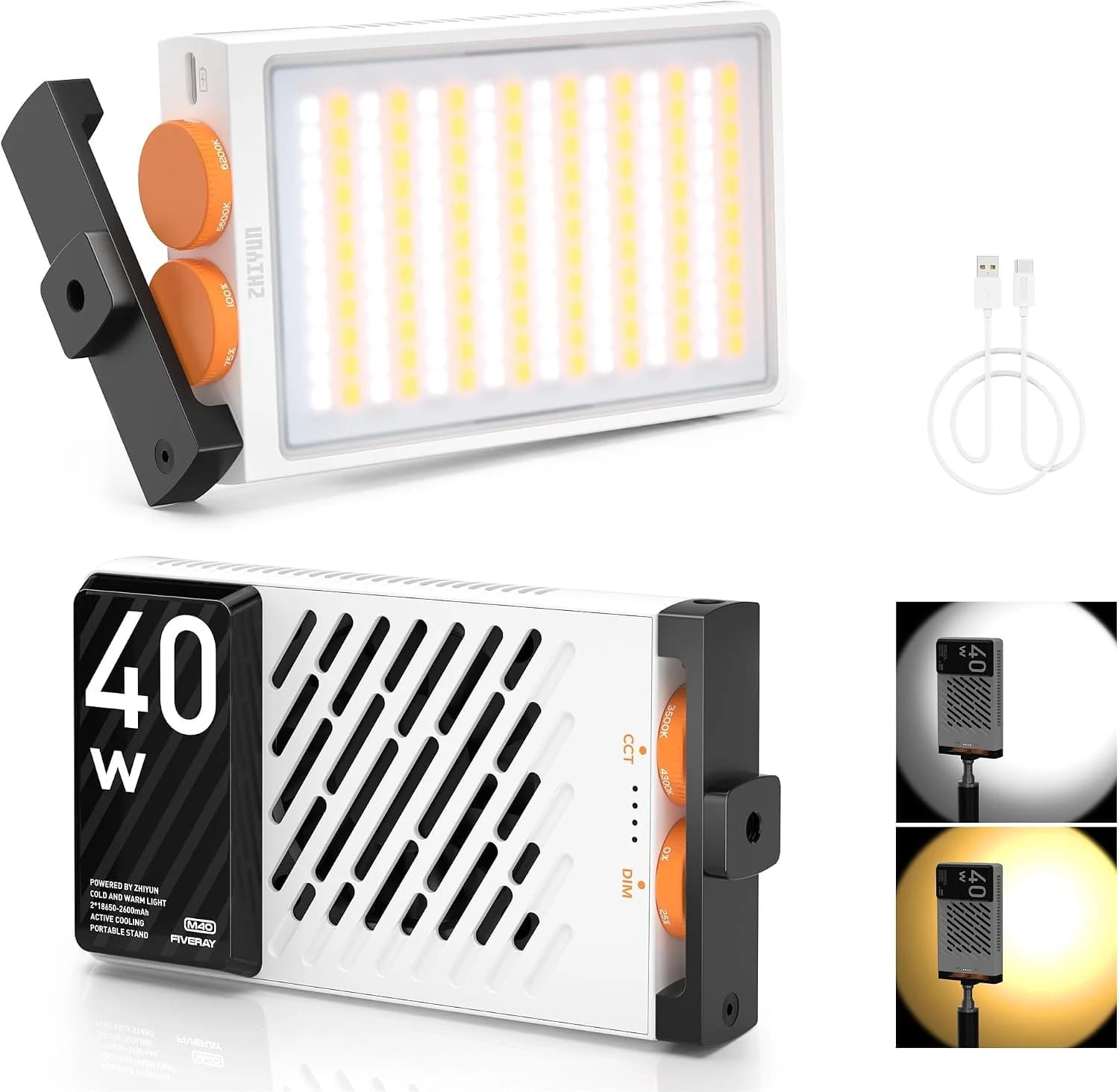 ZHIYUN FIVERAY M40 [Oficial] Luz de Video LED Cámara de 40W, 14000 Lux, Luz Continua Fotografia Portátil para Videocámaras DSLR, Fotografía Youtube TikTok Ins, 2700K-6200K, CRI/TLCI 96+, 320g