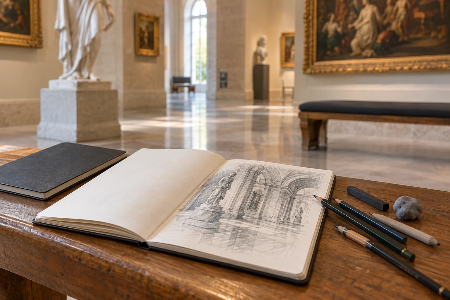 5 materiales de dibujo para hacer sketching en museos y galerías