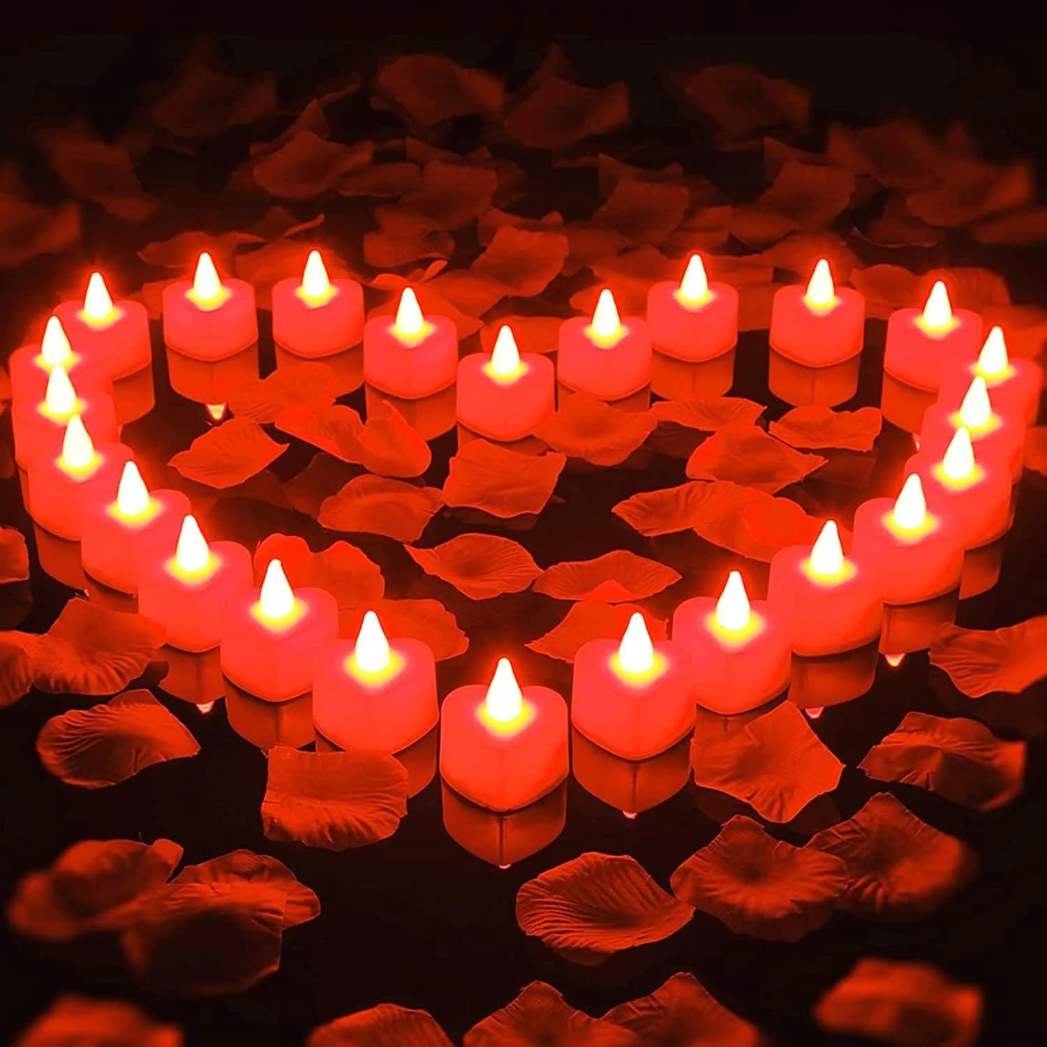 1000 Piezas Pétalos de Rosa Falsos Artificiales y 24 Velas sin Llama en Forma de Corazón Velas