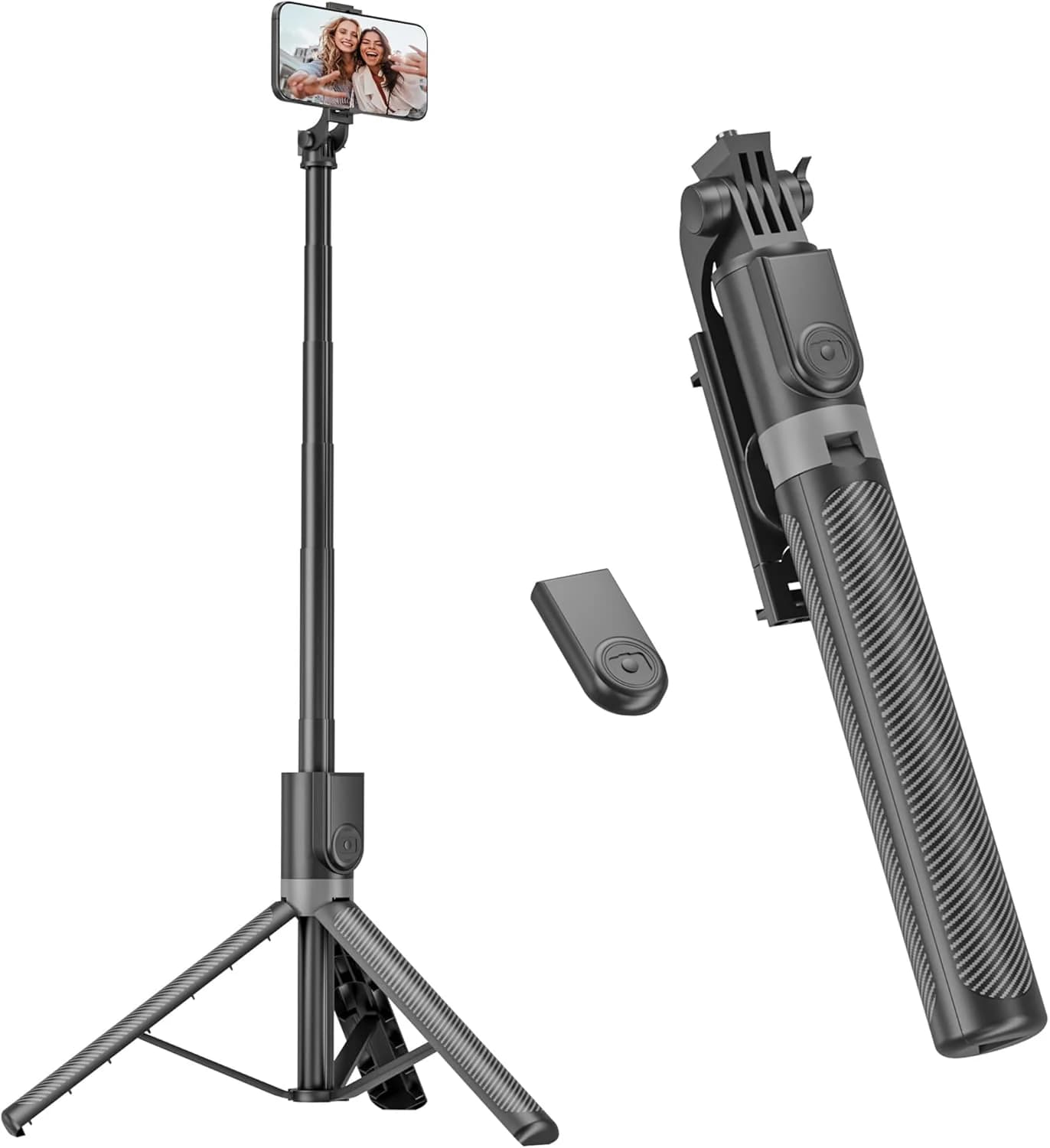 180cm Tripode para Movil & Palo Selfie - Tripode Movil Extensible Portátil con Mando Inalámbrico, Compatible con iPhone/Samsung/GoPro/Cámaras